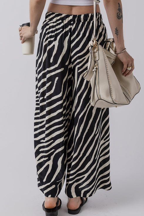 Summer Safari Zebra Stripe Print Flowy Wide Leg Pants